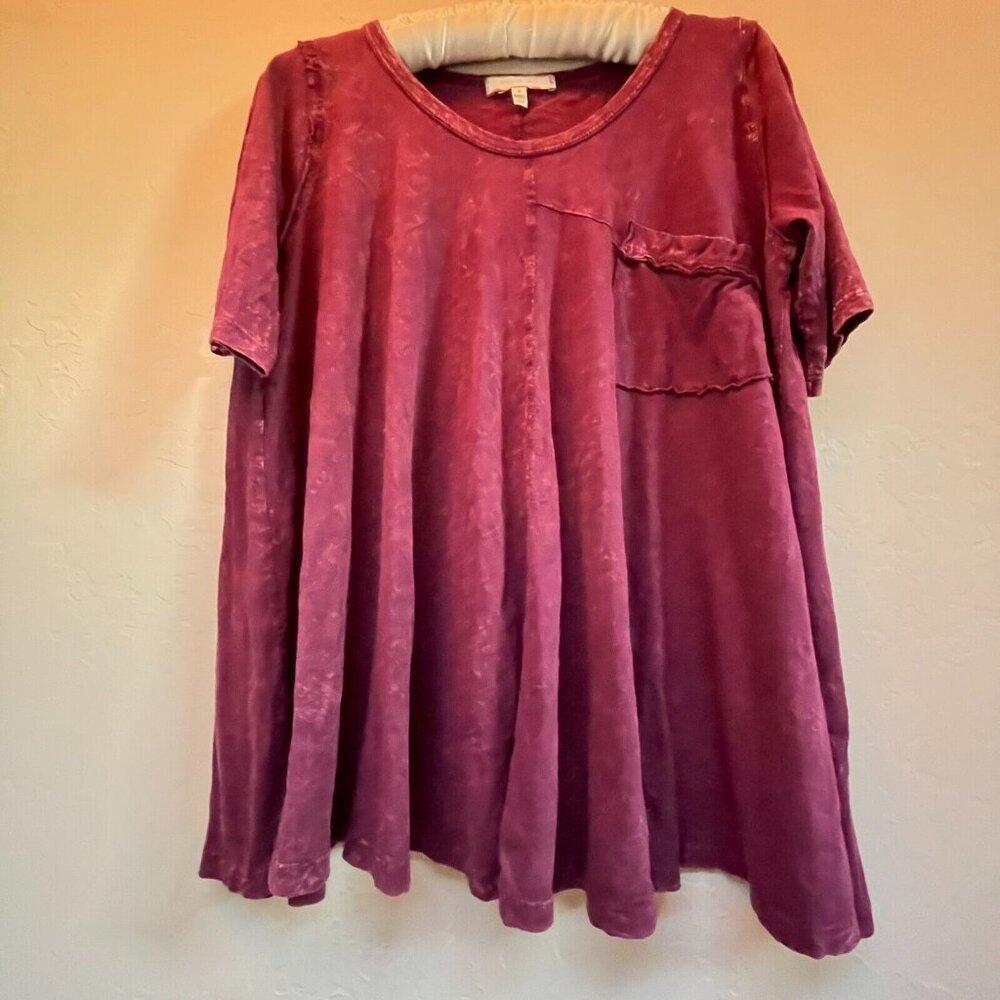 Anthropologie Eri + Ali Size Small Maroon Stonewashed Swing Pocket Tee Shirt Top